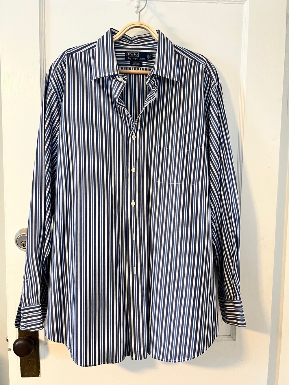 VINTAGE 90 Polo Ralph Lauren Navy & White Stripe Shirt Oversized Mens XL